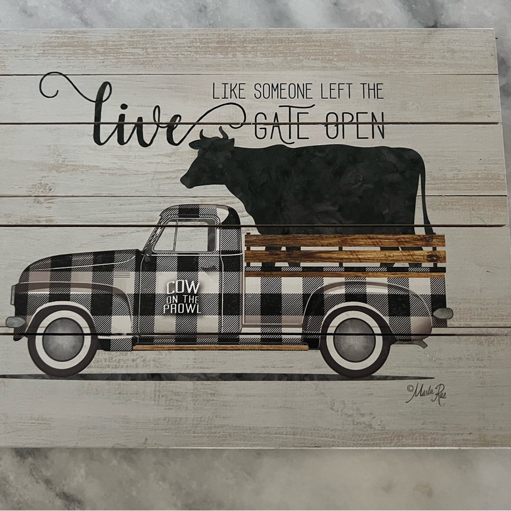 Plaid Truck Wall Art with Cow Design
